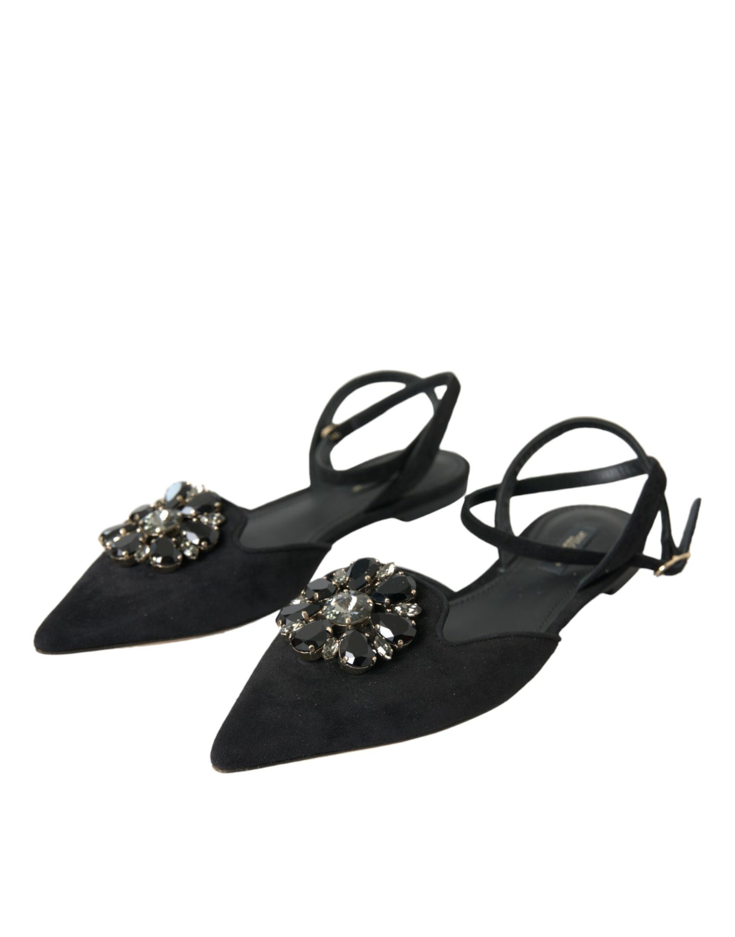 Dolce &amp; Gabbana Slingback-Sandalen aus schwarzem Leder mit Kristallen