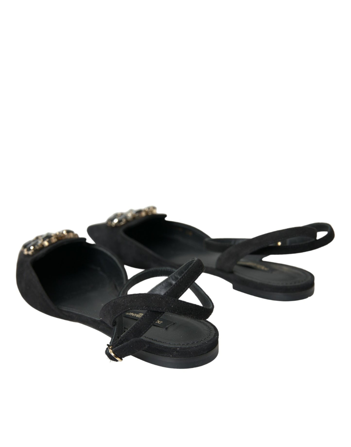 Dolce &amp; Gabbana Slingback-Sandalen aus schwarzem Leder mit Kristallen