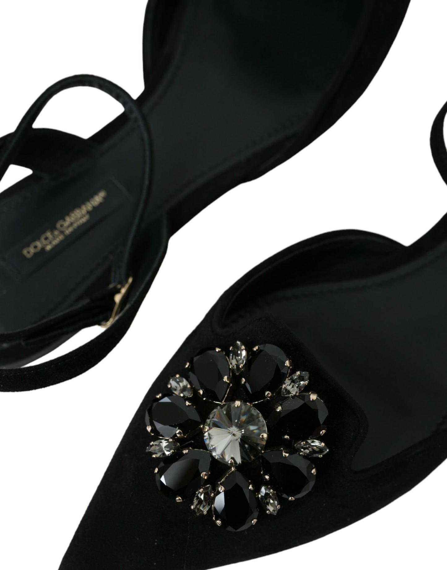 Dolce &amp; Gabbana Slingback-Sandalen aus schwarzem Leder mit Kristallen