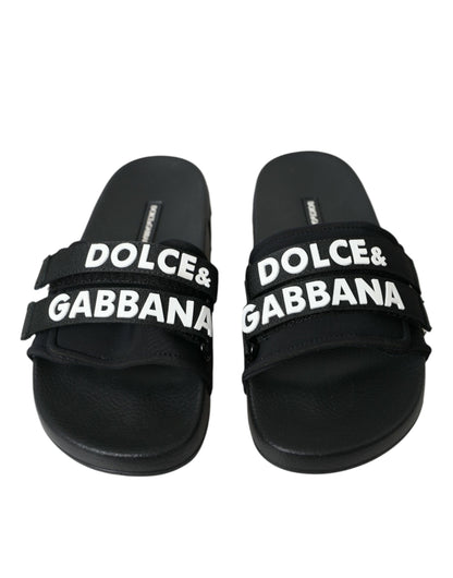 Dolce &amp; Gabbana – Schwarze Neopren-Slides, flache Strandschuhe