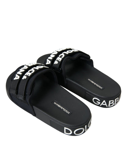 Dolce &amp; Gabbana – Schwarze Neopren-Slides, flache Strandschuhe