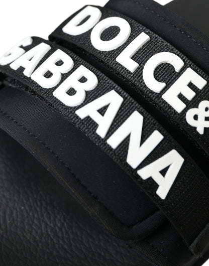 Dolce &amp; Gabbana – Schwarze Neopren-Slides, flache Strandschuhe