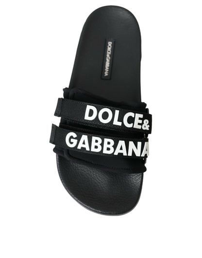 Dolce &amp; Gabbana – Schwarze Neopren-Slides, flache Strandschuhe