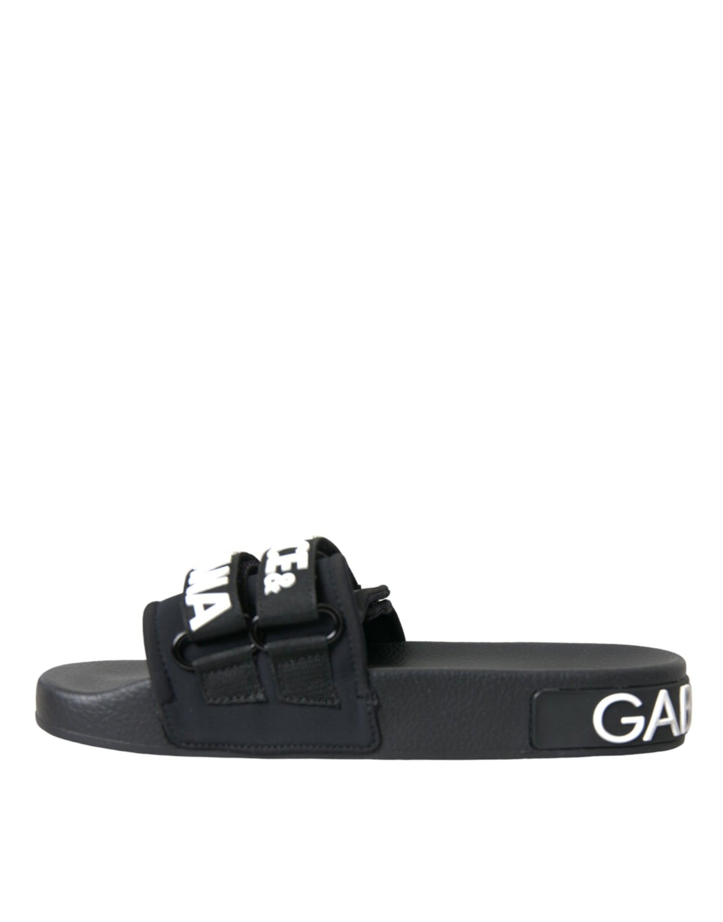 Dolce &amp; Gabbana – Schwarze Neopren-Slides, flache Strandschuhe