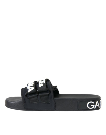 Dolce &amp; Gabbana – Schwarze Neopren-Slides, flache Strandschuhe