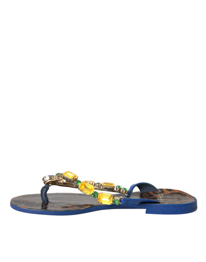 Dolce &amp; Gabbana – Strandschuhe aus blauem Kalbsleder mit Kristallen