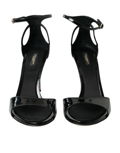 Dolce &amp; Gabbana Schwarze KEIRA Leder Heels Sandalen Schuhe