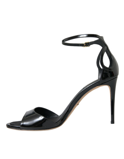 Dolce &amp; Gabbana Schwarze KEIRA Leder Heels Sandalen Schuhe