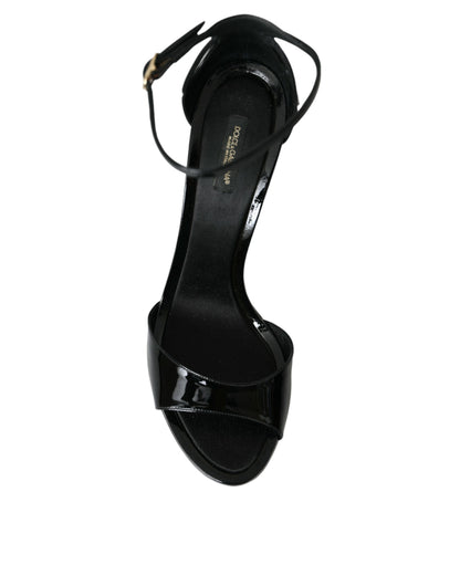 Dolce &amp; Gabbana Schwarze KEIRA Leder Heels Sandalen Schuhe