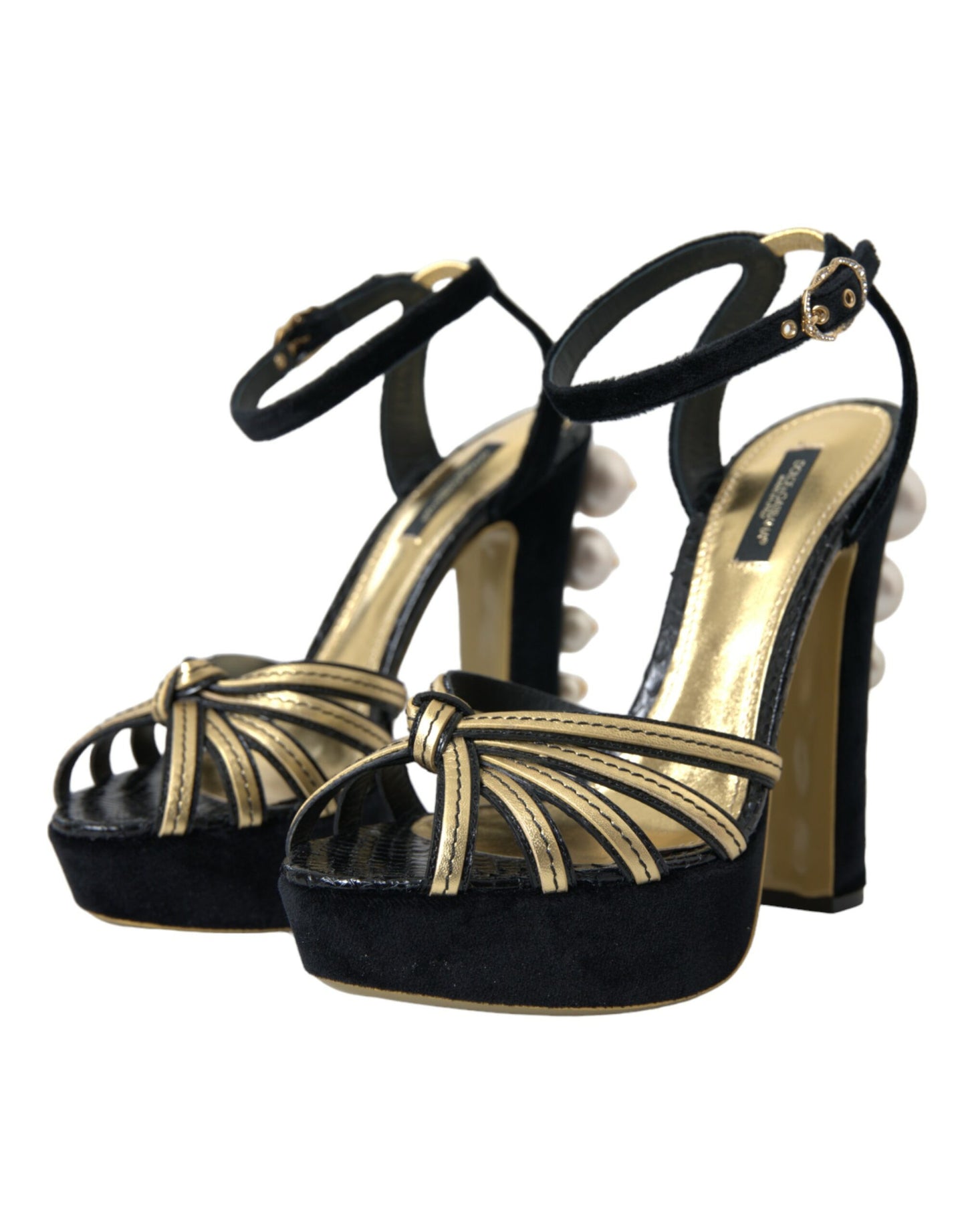 Dolce &amp; Gabbana Schwarz Gold Verzierte Heels Sandalen Schuhe