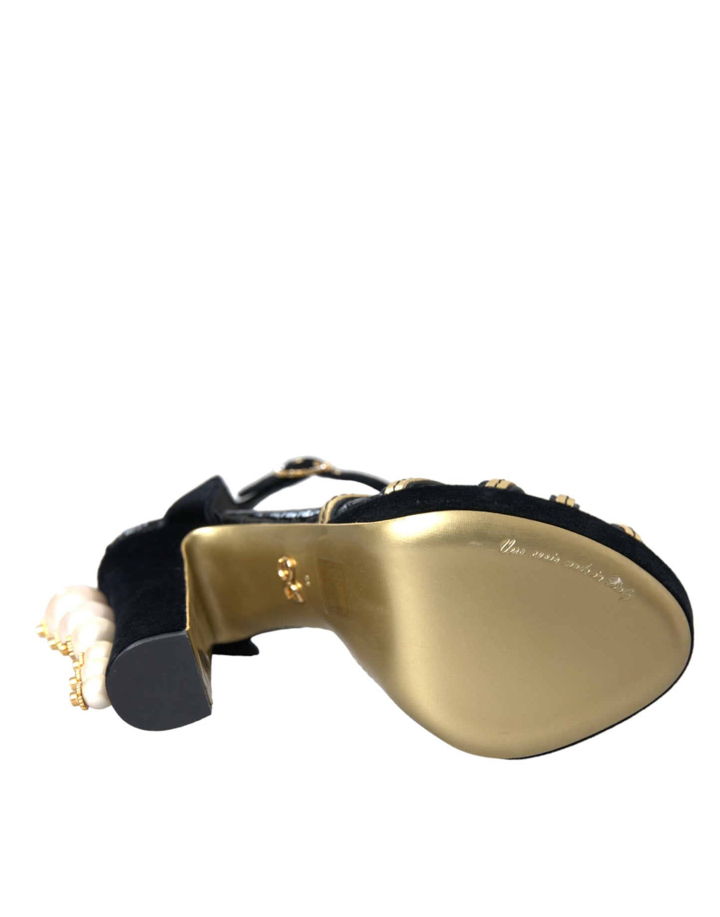 Dolce &amp; Gabbana Schwarz Gold Verzierte Heels Sandalen Schuhe
