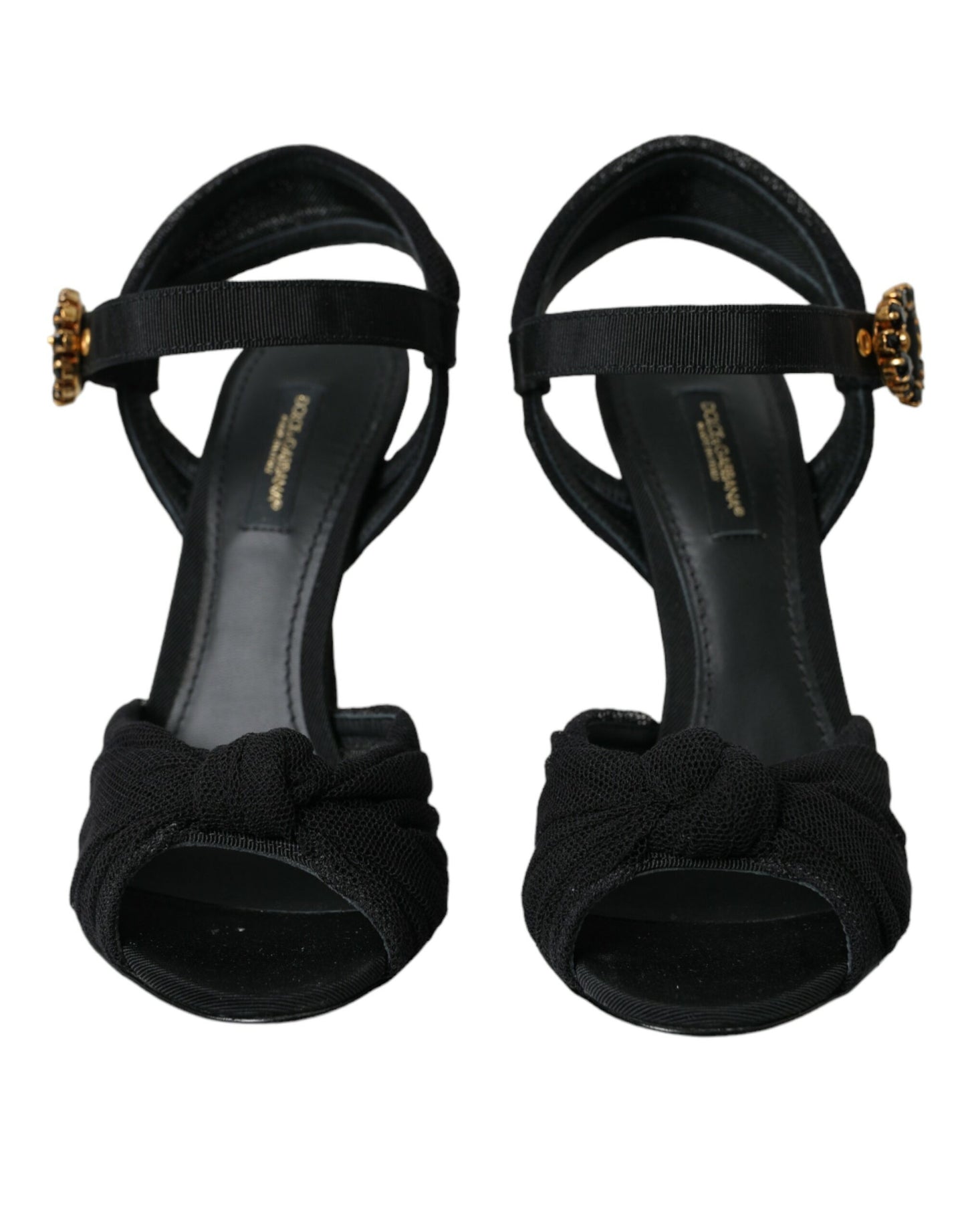 Dolce &amp; Gabbana – Sandalen mit Absatz und Verzierung aus schwarzem Wildleder