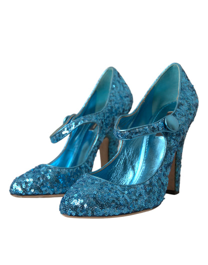 Dolce &amp; Gabbana Blaue Pailletten Mary Jane Pumps High Heels Schuhe