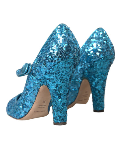 Dolce &amp; Gabbana Blaue Pailletten Mary Jane Pumps High Heels Schuhe