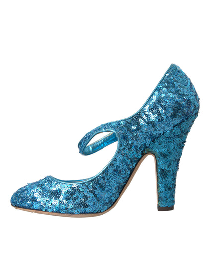 Dolce &amp; Gabbana Blaue Pailletten Mary Jane Pumps High Heels Schuhe