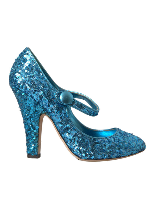 Dolce &amp; Gabbana Blaue Pailletten Mary Jane Pumps High Heels Schuhe