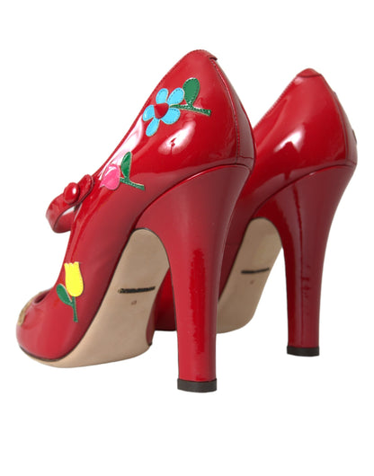 Dolce &amp; Gabbana Rote Mary Jane Pumps mit Lederverzierung