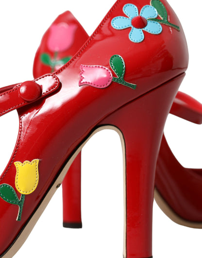 Dolce &amp; Gabbana Rote Mary Jane Pumps mit Lederverzierung