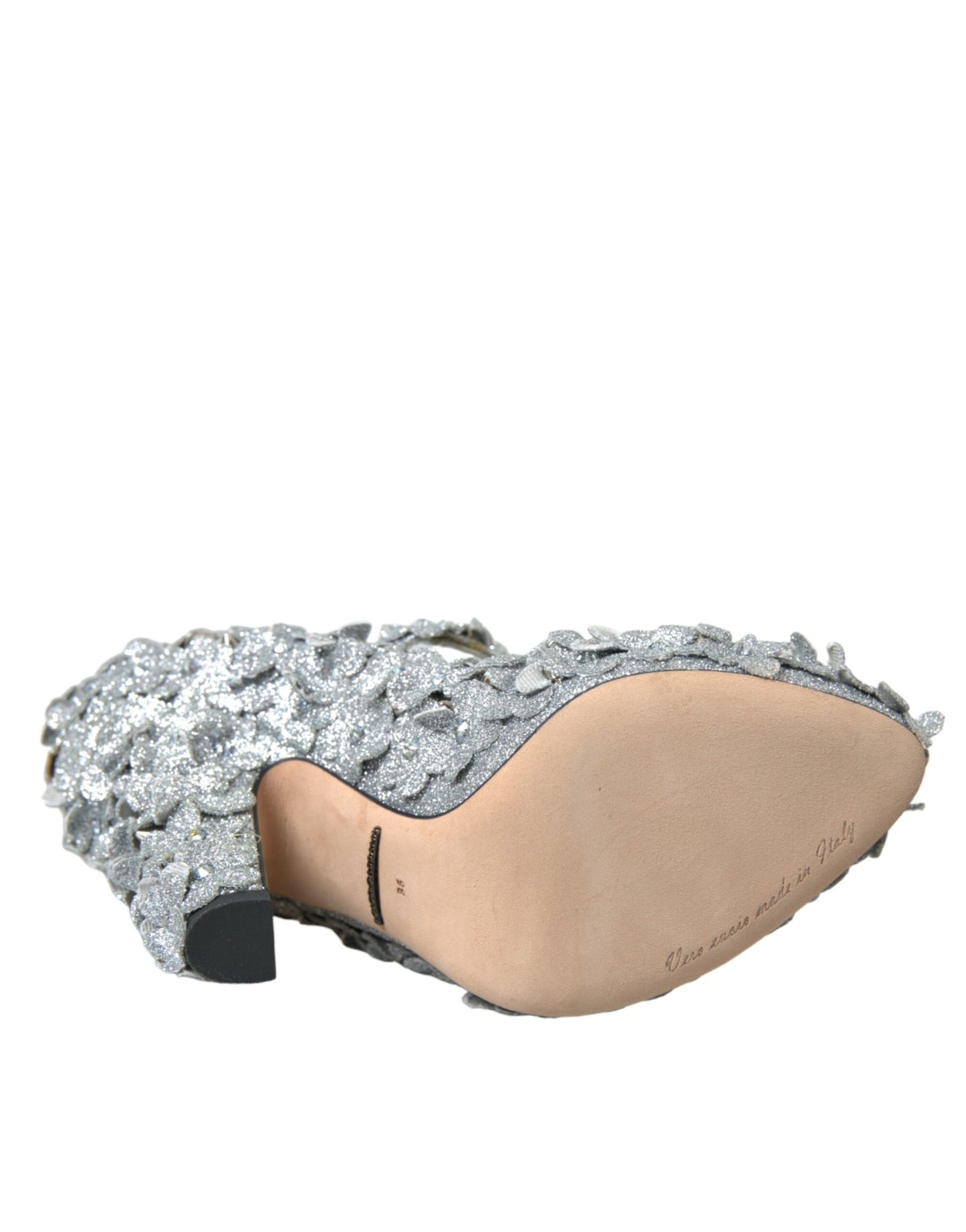 Dolce &amp; Gabbana – Mary-Jane-Pumps mit Blumenmuster und Kristallen in Silber