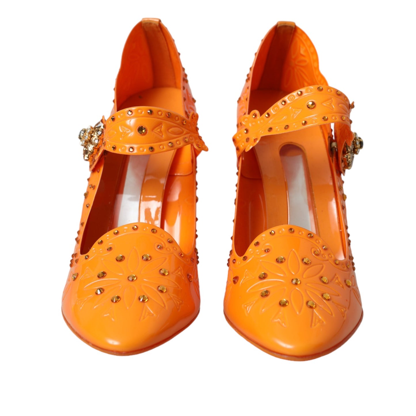 Dolce &amp; Gabbana Orange CINDERELLA Pumps mit Blumen- und Kristallmuster