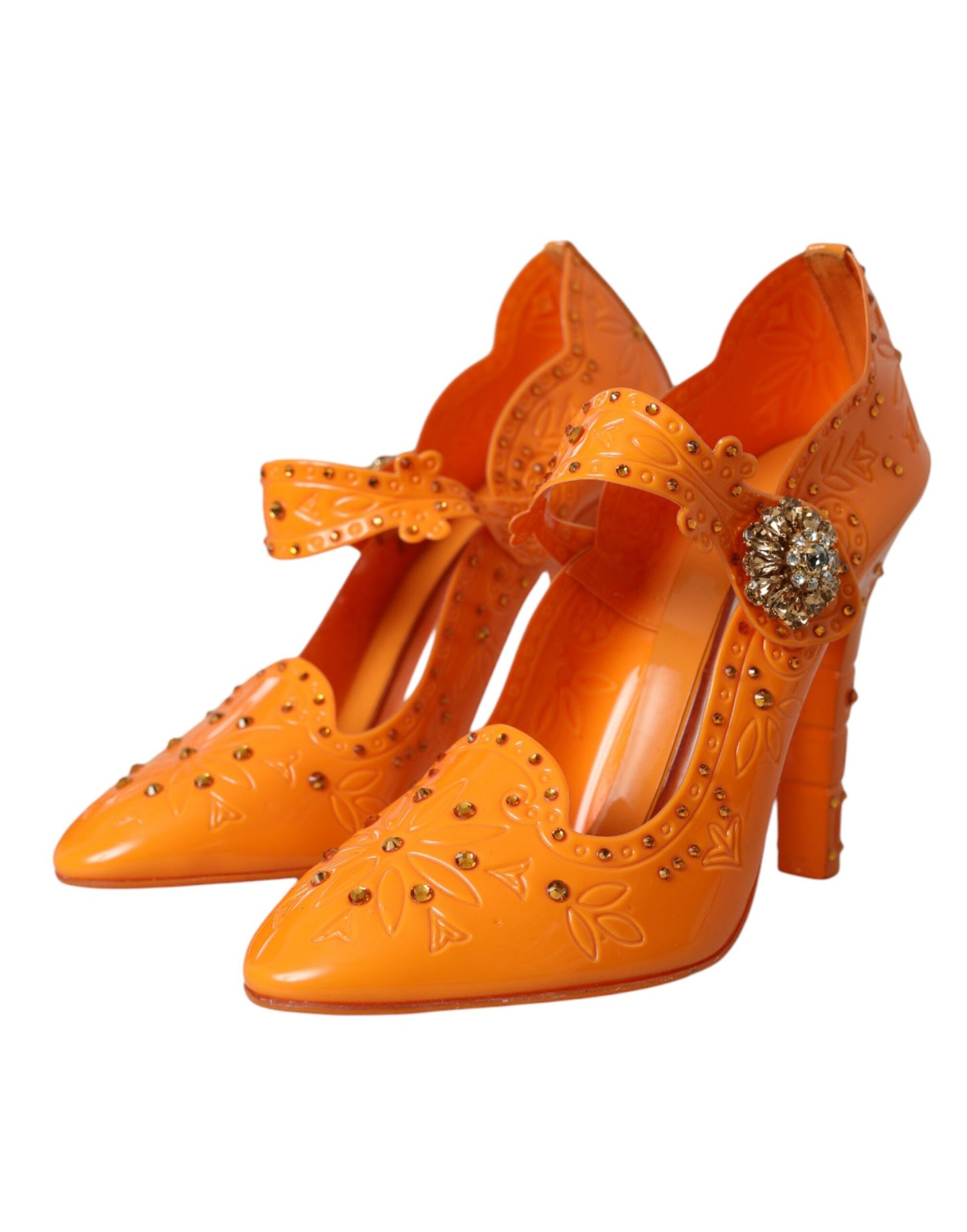 Dolce &amp; Gabbana Orange CINDERELLA Pumps mit Blumen- und Kristallmuster