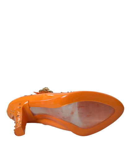 Dolce &amp; Gabbana Orange CINDERELLA Pumps mit Blumen- und Kristallmuster