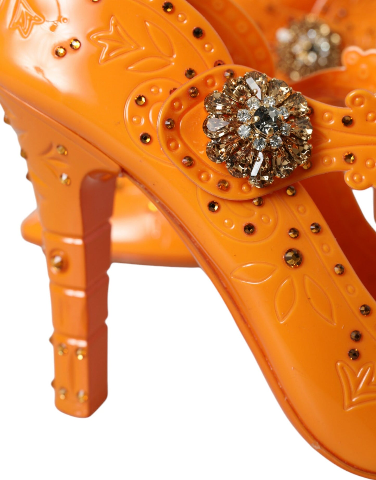 Dolce &amp; Gabbana Orange CINDERELLA Pumps mit Blumen- und Kristallmuster