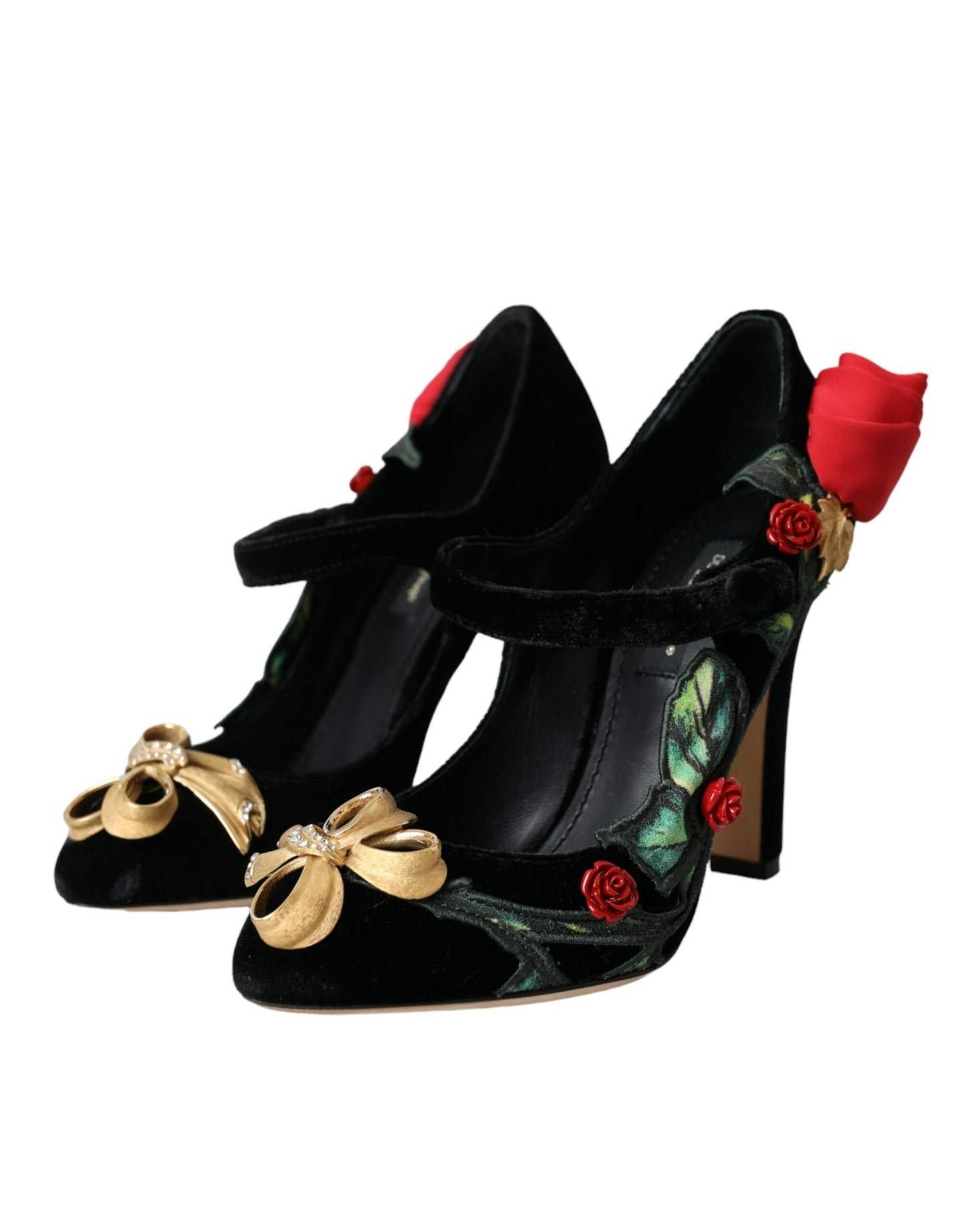 Dolce &amp; Gabbana – Mary-Jane-Schuhe mit schwarzer Rosen-Kristallbrosche