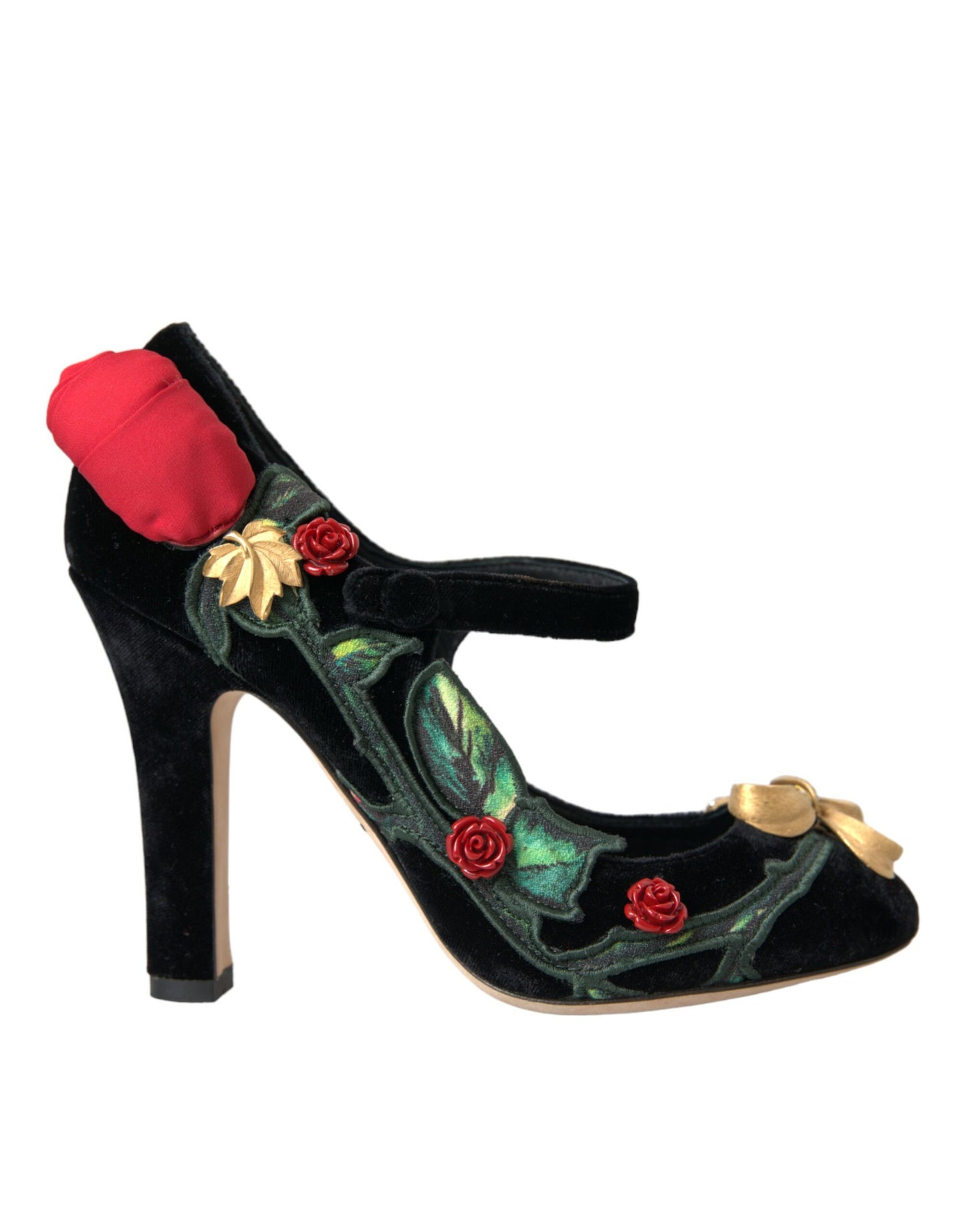 Dolce &amp; Gabbana – Mary-Jane-Schuhe mit schwarzer Rosen-Kristallbrosche