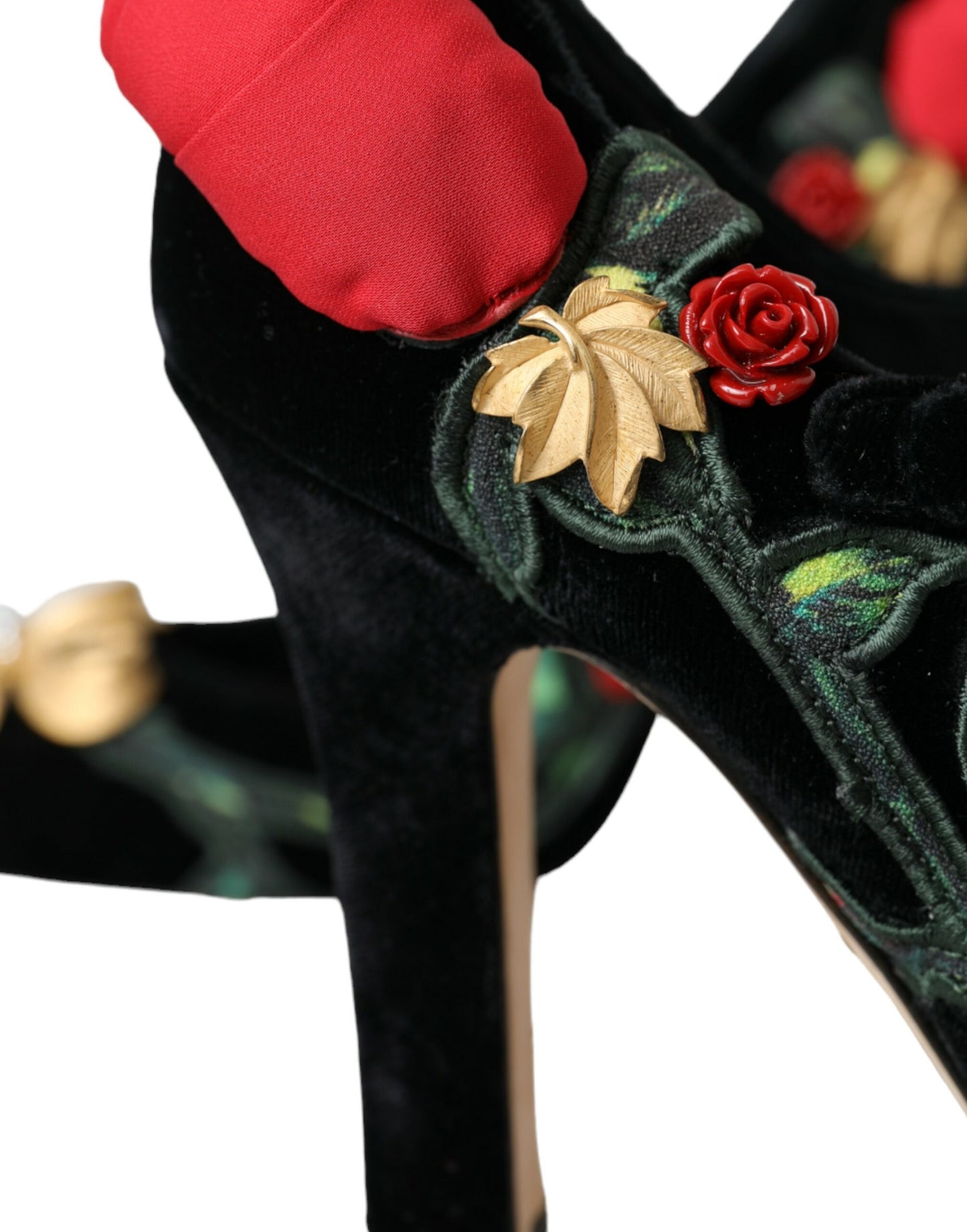 Dolce &amp; Gabbana – Mary-Jane-Schuhe mit schwarzer Rosen-Kristallbrosche