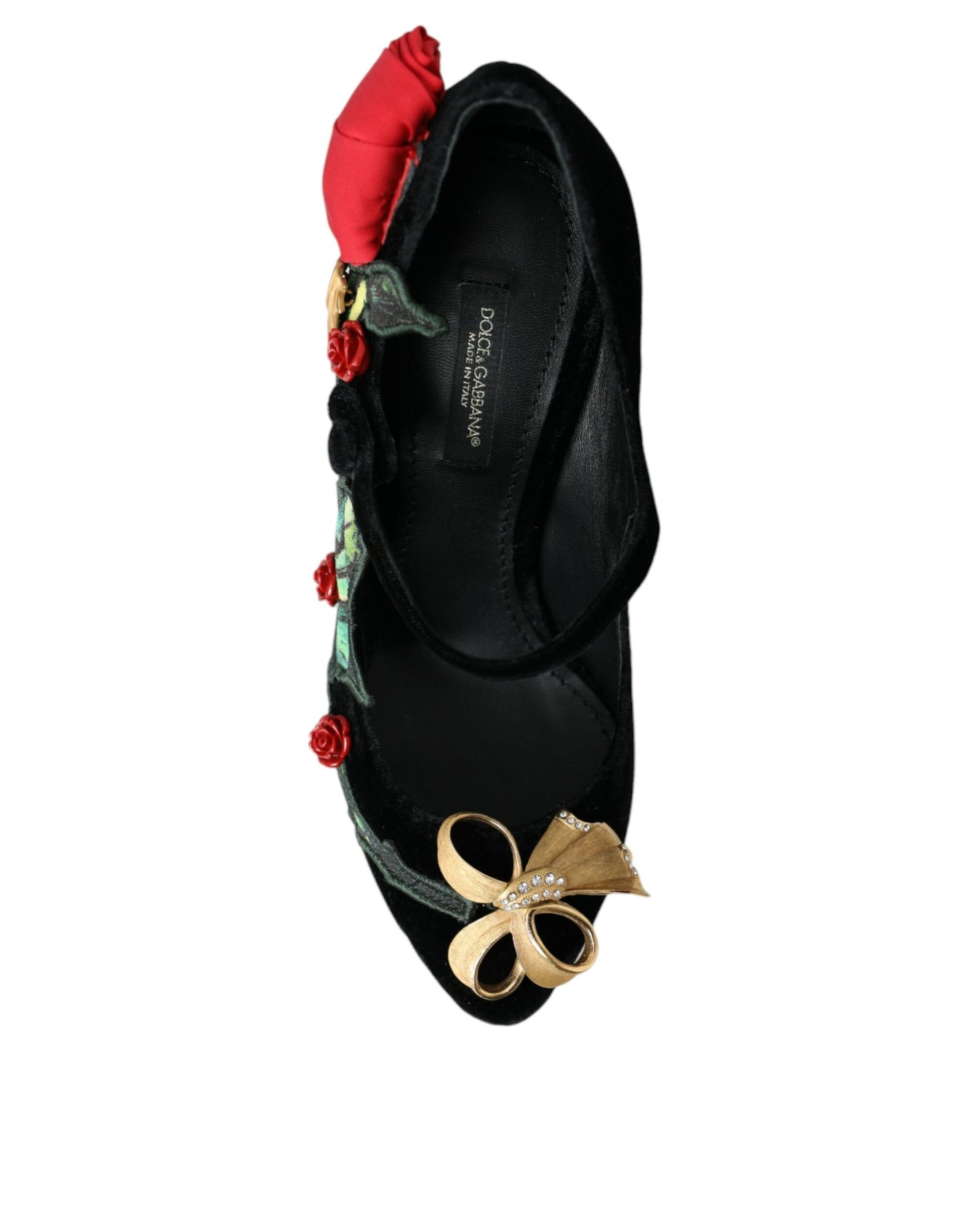 Dolce &amp; Gabbana – Mary-Jane-Schuhe mit schwarzer Rosen-Kristallbrosche
