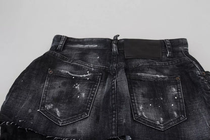 Dsquared² Schwarz karierter Jeans-Minirock in A-Linie mit hoher Taille