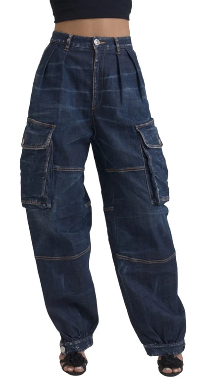 Dsquared² Blaue Cargo-Baggy-Jeans aus Baumwolle mit hoher Taille