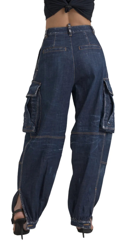 Dsquared² Blaue Cargo-Baggy-Jeans aus Baumwolle mit hoher Taille