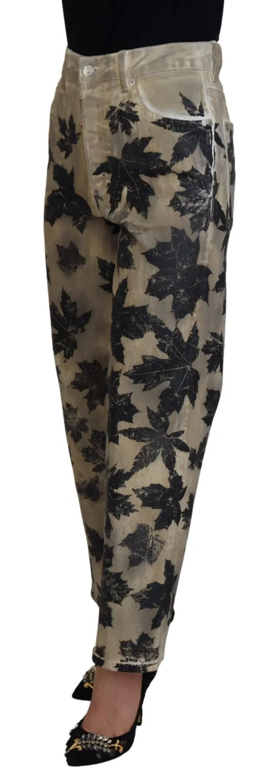 Dsquared² Beige Leaves Baumwolljeans mit hoher Taille Boston