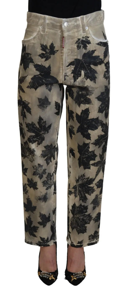 Dsquared² Beige Leaves Baumwolljeans mit hoher Taille Boston