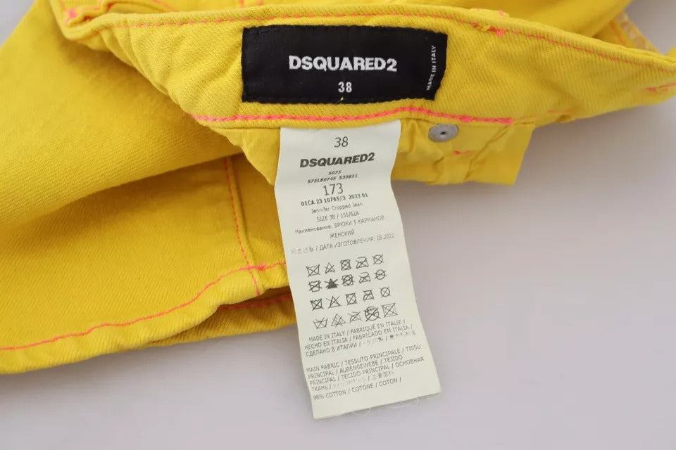 Dsquared² – Niedrig taillierte, verkürzte Jennifer-Jeans aus Baumwolle in Gelb