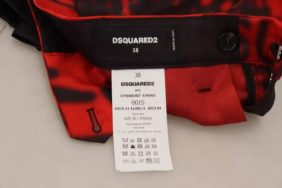 Dsquared² – Rote, bedruckte, gerade Hose mit hoher Taille