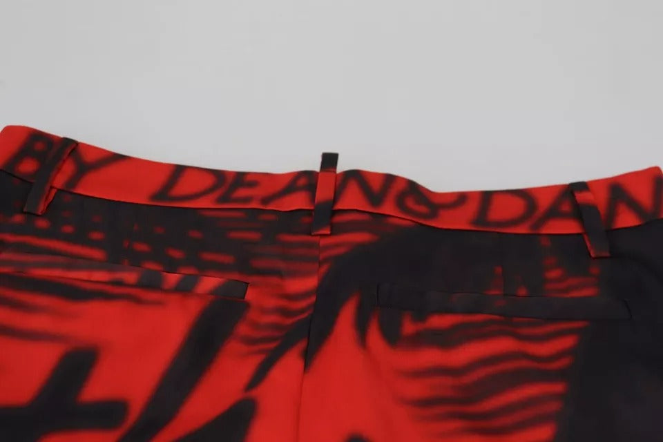 Dsquared² – Rote, bedruckte, gerade Hose mit hoher Taille