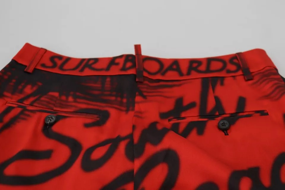 Dsquared² – Rote, bedruckte Cropped-Hose mit hoher Taille und weitem Bein