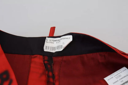 Dsquared² – Rote, bedruckte Cropped-Hose mit hoher Taille und weitem Bein