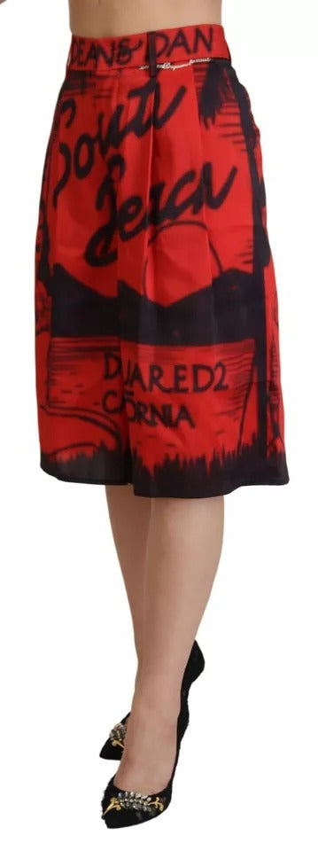 Dsquared² – Rote, bedruckte Cropped-Hose mit hoher Taille und weitem Bein