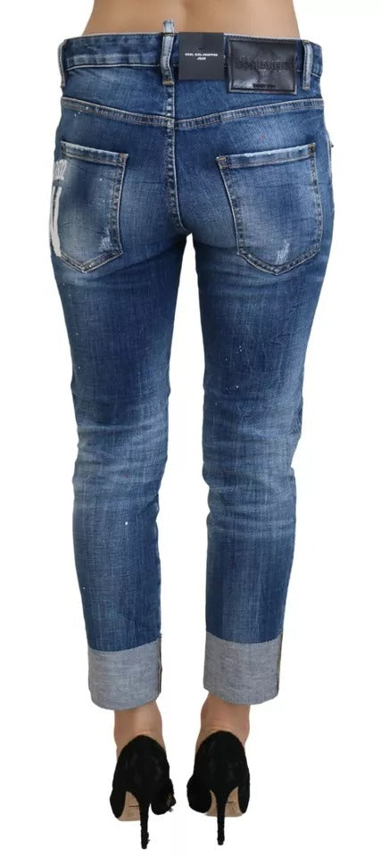 Dsquared² – Icon – Kurze Cool Girl-Jeans in Blau mit niedriger Taille