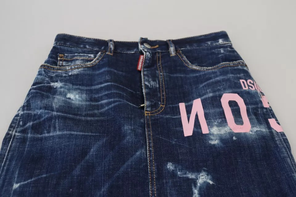 Dsquared² – Blauer Icon – Mini-Boston-Jeansrock aus Denim mit hoher Taille