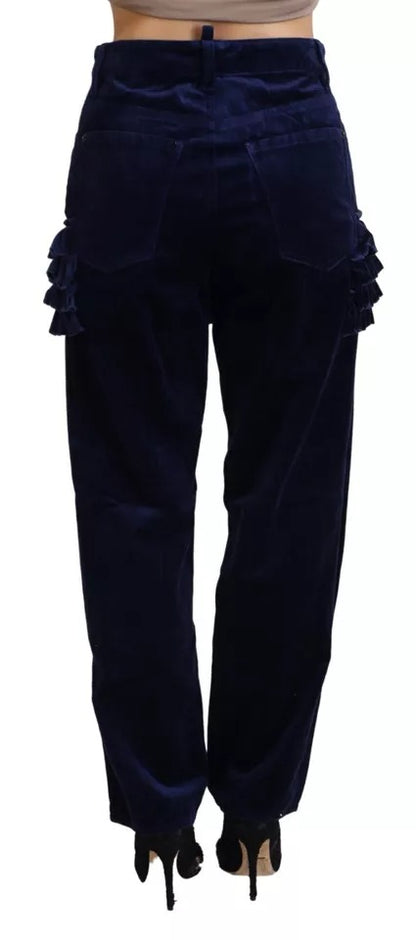 Dsquared² Blaue, hoch taillierte Boston-Fit-Hose aus Baumwolldenim mit Rüschen