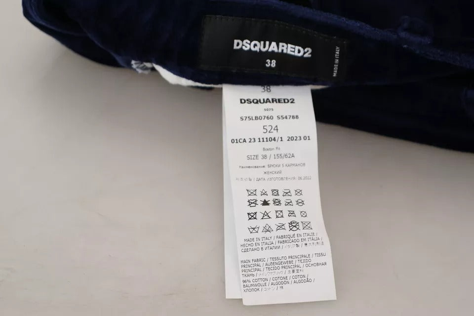 Dsquared² Blaue, hoch taillierte Boston-Fit-Hose aus Baumwolldenim mit Rüschen