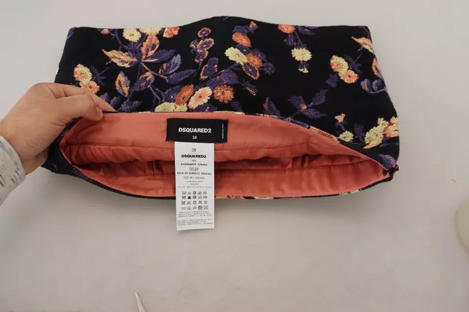 Dsquared² – Schwarzer Minirock in A-Linie mit Blumenstickerei und mittlerer Taille