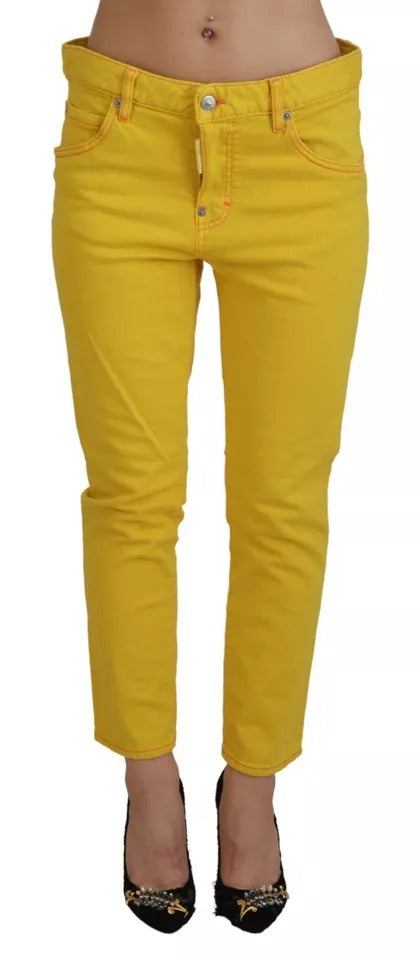 Dsquared² – Cool Girl-Jeans aus Baumwolle mit niedriger Taille und kurzem Schnitt in Gelb