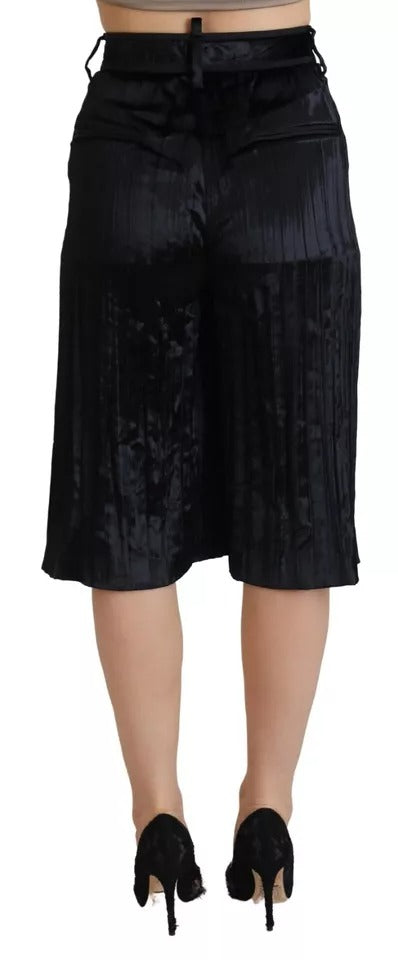 Dsquared² – Schwarze, plissierte Cropped-Hose mit hohem Bund und weitem Bein