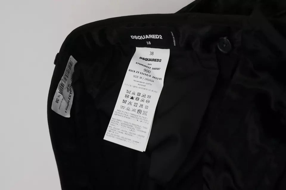 Dsquared² – Schwarze, plissierte Cropped-Hose mit hohem Bund und weitem Bein